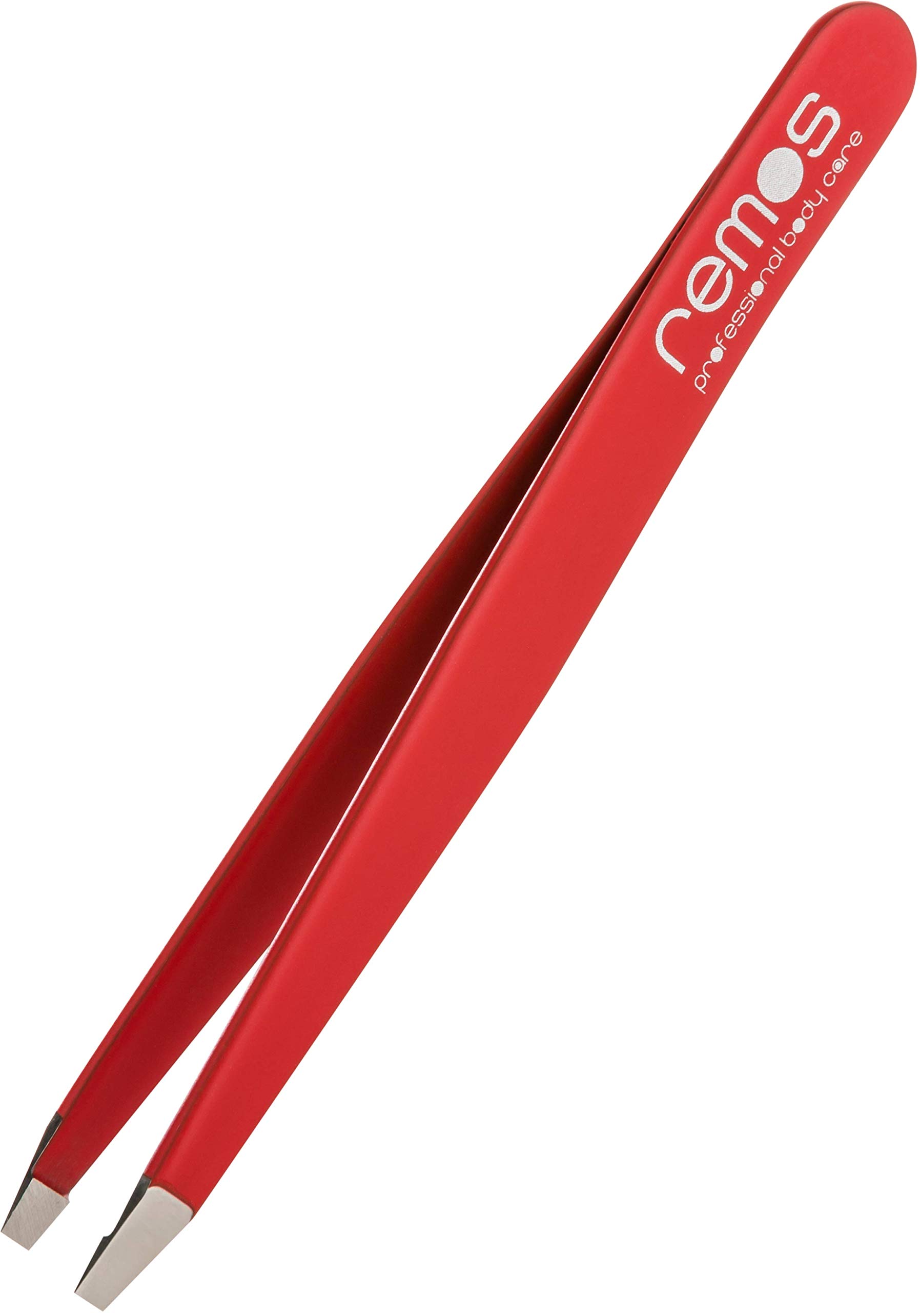 REMOS Professional Eyebrow Tweezers with Straight Tip - Stainless 9.5 cm in red