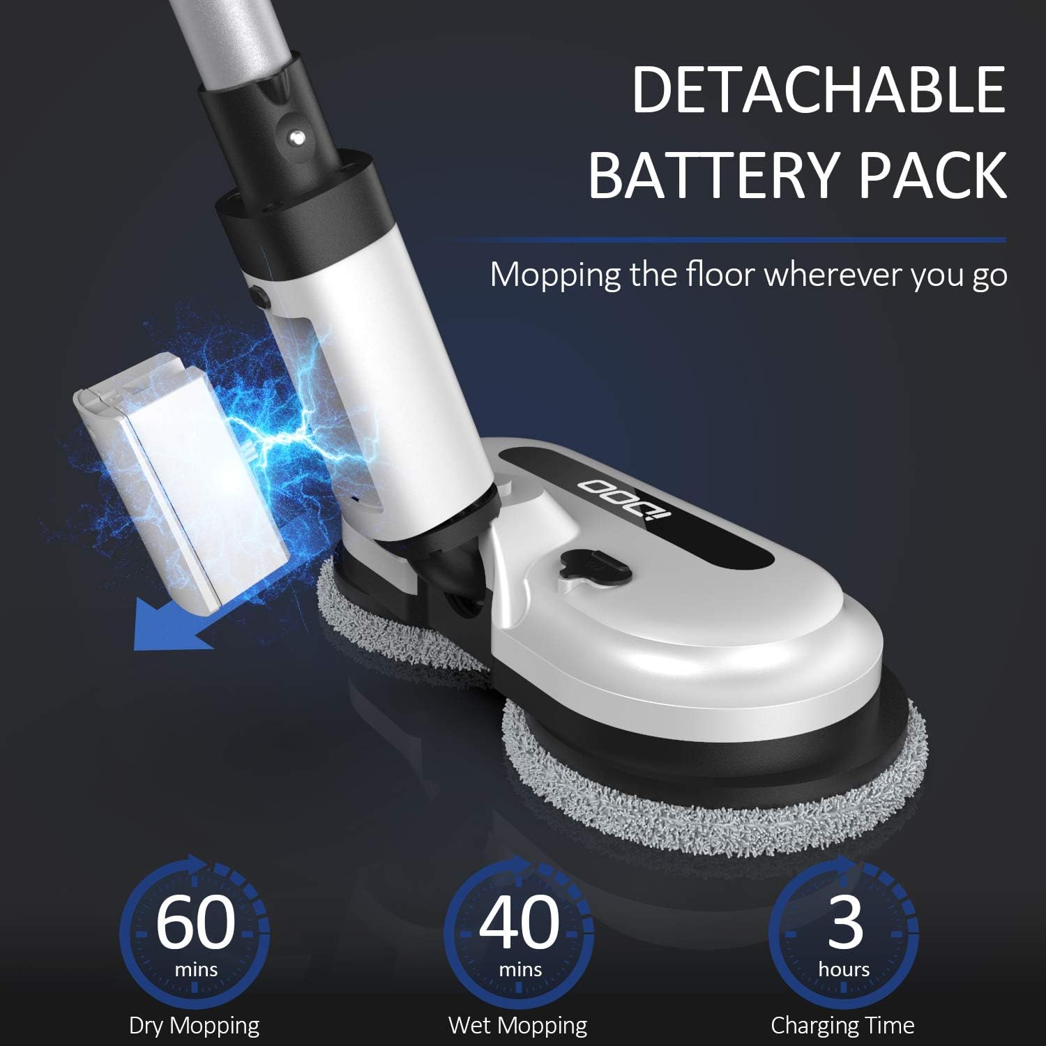 Cordless Electric Spin Mop, Floor Cleaner with Built-in 300ml Water Tank, Polisher for Hard Wood & Tile & Laminate & Marble Floors, Scrubber&Spray Mop with 4 Mop Pads,Detachable Battery, LED Headlight: Health & Personal Care
