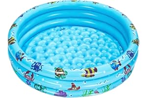 AUDAISYLY Inflatable Baby Kiddie Pools, 3 Rings Round Swimming Pool, Toddler Fun Water Swim Beach Floaties Toys, Kids Fishing Pond Ball Pit Pool, Small Infant Pool (Blue, 47 inch)
