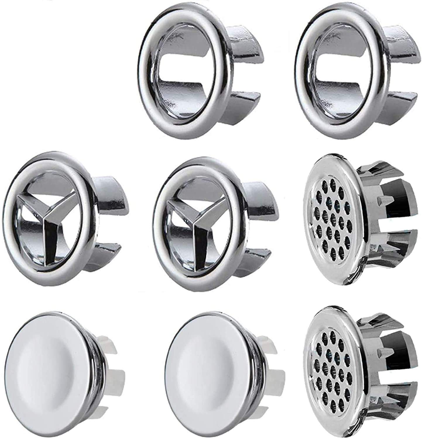 Sink Overflow Ring–WENTS 8Pcs Kitchen Round Vanity Basin Overflow Covers Drain Cap Cover Insert in Hole Spares Bathroom Basin Trim Sink Hole Cap Replacement Silver (4 Designs Available)