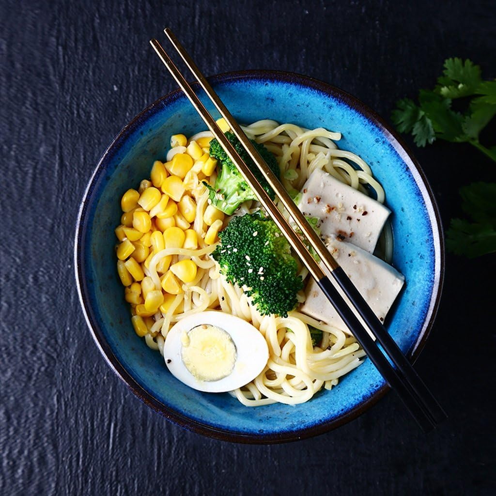 Blumen Pinellia Japanese-style Creative Ceramics Bowl Retro Noodles Fruit Salad Ramen Soup Large Bowl…