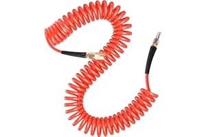 JOROY Polyurethane Air Hose, 1/4-Inch x 50 Feet Recoil PU Air Hose with Bend Restrictors Air Compressor Hose with 1/4" Industrial Quick Coupler and Plug