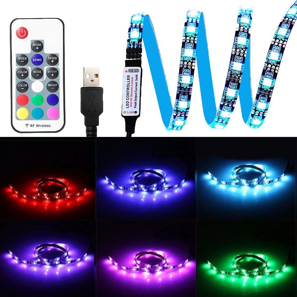 LUXJET TV Backlight LED Light Strip with Remote, 6.56ft (4x50cm), USB Powered, RGB Color Changing for 40-60in HDTV,Desktop PC Monitor,Home Theater, Under Cabinet,Showcase Decoration