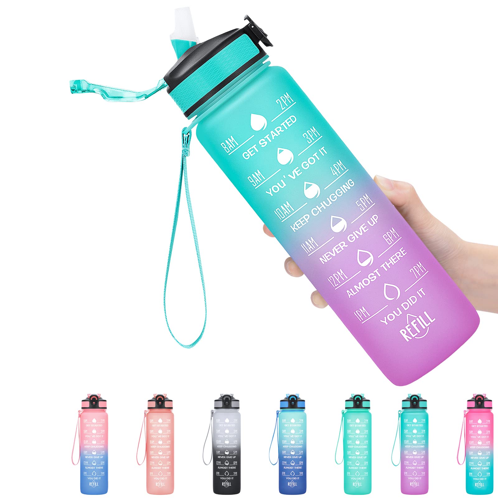 1000ml Motivational Water Bottle with Time Maker and Straw, BPA Free, Tritan Plastic, Ensures You Stay Hydrated All Day for Gym, Outdoor Sports
