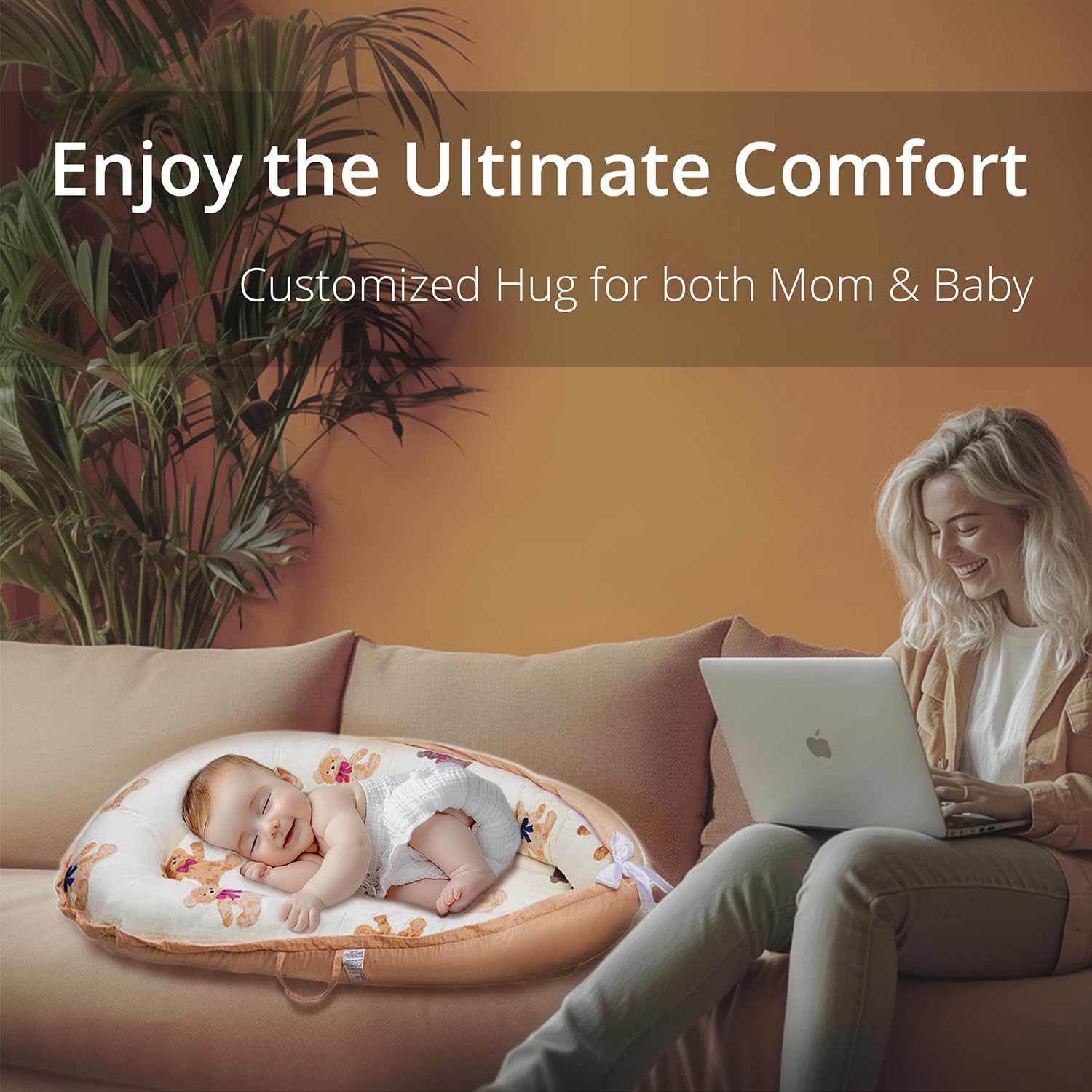 Baby Lounger for Newborn 0–24 Months, Baby Pillow & Baby Nest Lounger, Organic Cotton Breathable Infant Pillow, Portable Baby Nest for Home & Travel