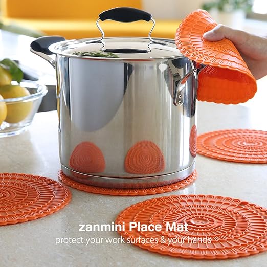 zanmini 4pcs Hot Pads for Countertops, 6 in 1 Silicone