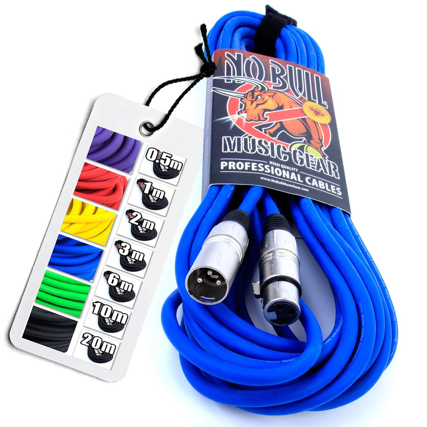 No Bull Music Gear' Premium XLR Cable (Blue, 10m): Achieve a Clearer Audio Signal with a Balanced Male to Female Microphone Lead, plus Cable Tie