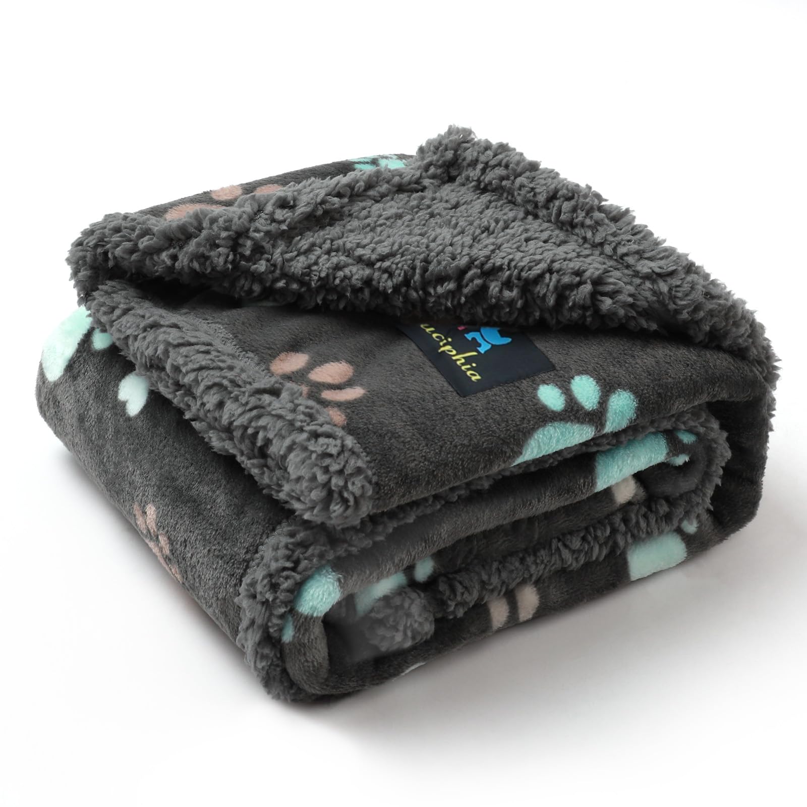 luciphia Waterproof Blanket for Dogs, Cats, Animals, Soft Double Layers, Anti-Pee Liquid Resistant Pet Blankets for Sofas Paw Print Dark Grey XL (145 * 216cm)