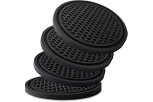 KULOLO Car Cup Holder Coaster 4 Pack - Non Slip & Shockproof,Flexible PVC Rubber Insert for Car/Truck/SUV/Van (2.75"x0.2") Universal Fit Auto Cup Holders Accessories for Women and Man (Black)