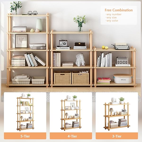 IOTXY 5-TIER WOODEN SHELF BOOKCASE – MODERN OPEN BOOKSHELF, FREE STANDING STORAGE RACK, MULTIFUNCTIONAL DISPLAY STAND FOR HOME AND OFFICE, OAK, RECTANGLE
