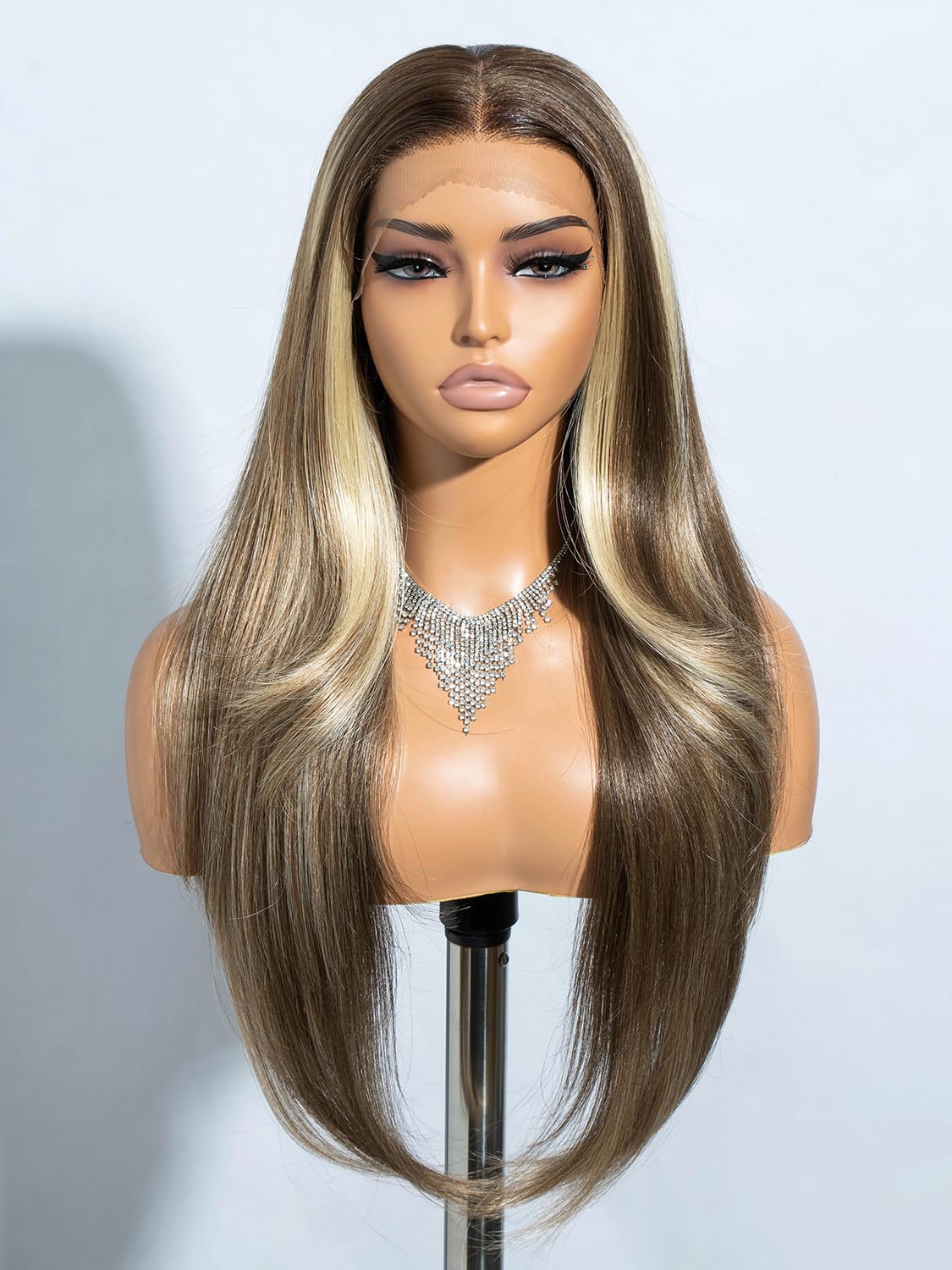 Joedir 13x4 Lace Frontal Wigs for Black Women 28 Inches Long Straight Free Parting Silk Base Lace Front Wigs with Baby Hair High Temperature Layered Synthetic Wigs for Women 180% Density