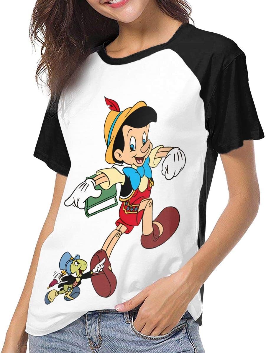 Opplsh Hdrejn Pinocchio Woman Casual Baseball Short Sleeves Tshirts Raglan Sleeve T Shirts