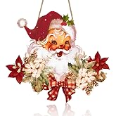 Rahase Christmas Decorations Christmas Hanging Wooden Sign - Vintage Style Santa Claus Welcome Sign for Front Door Xmas Wall Hanging Decor for Indoor Outdoor Christmas Party Supplies