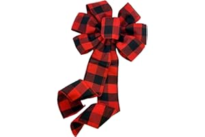 GIFTWRAP ETC. Buffalo Plaid Christmas Wreath Bow - 10" Wide, 18" Long Pre-Tied Bow, Red Black Checkers, Door Decoration, Swag, Wreath, Garland, Fall, Winter, Boxing Day, Valentine's Day