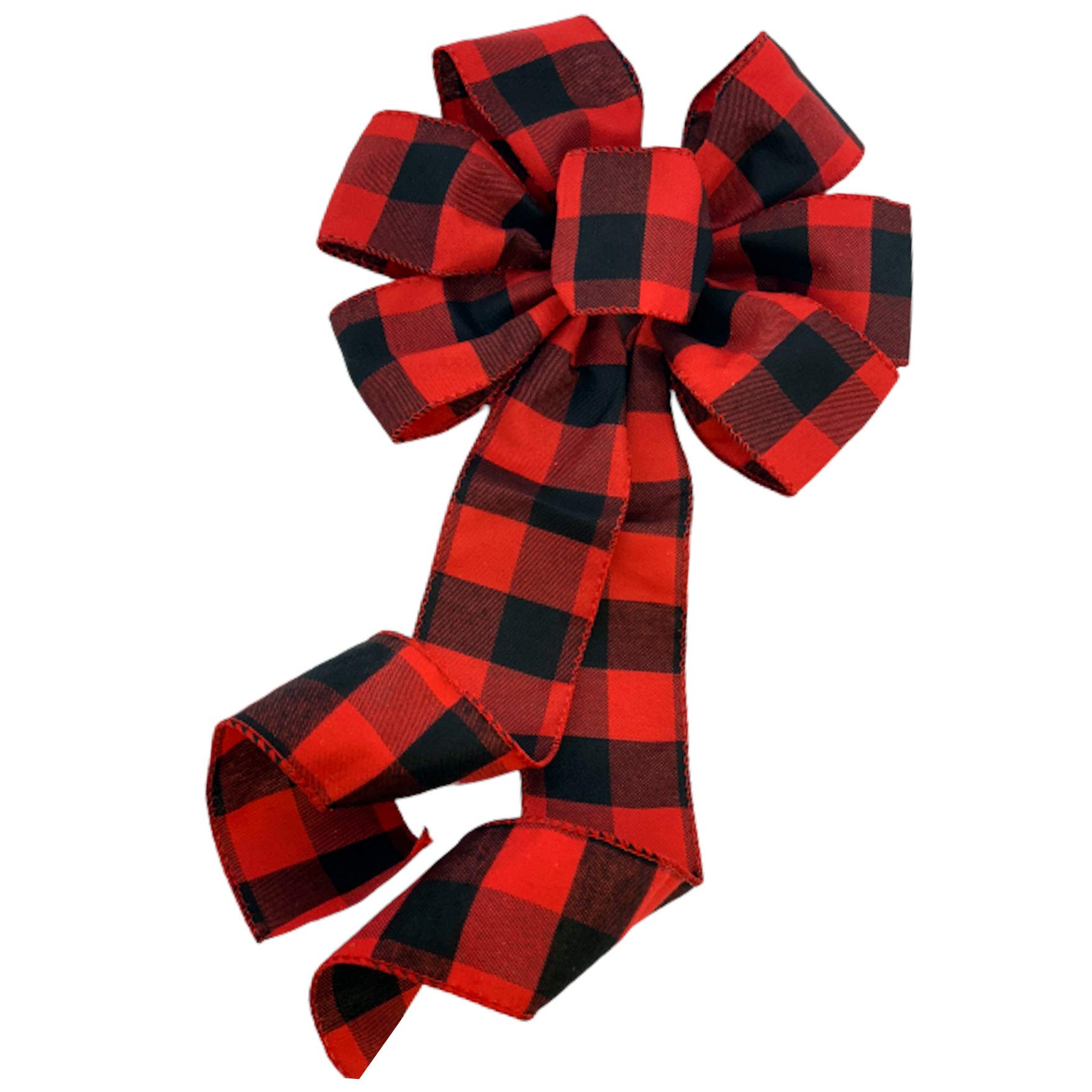 GiftWrap Etc. Buffalo Plaid Christmas Wreath Bow - 25 cm Wide, 46 cm Long Pre-Tied Bow, Red Black Checkers, Valentine's Day, Door Decoration, Swag, Wreath, Garland, Boxing Day, Fall, Winter