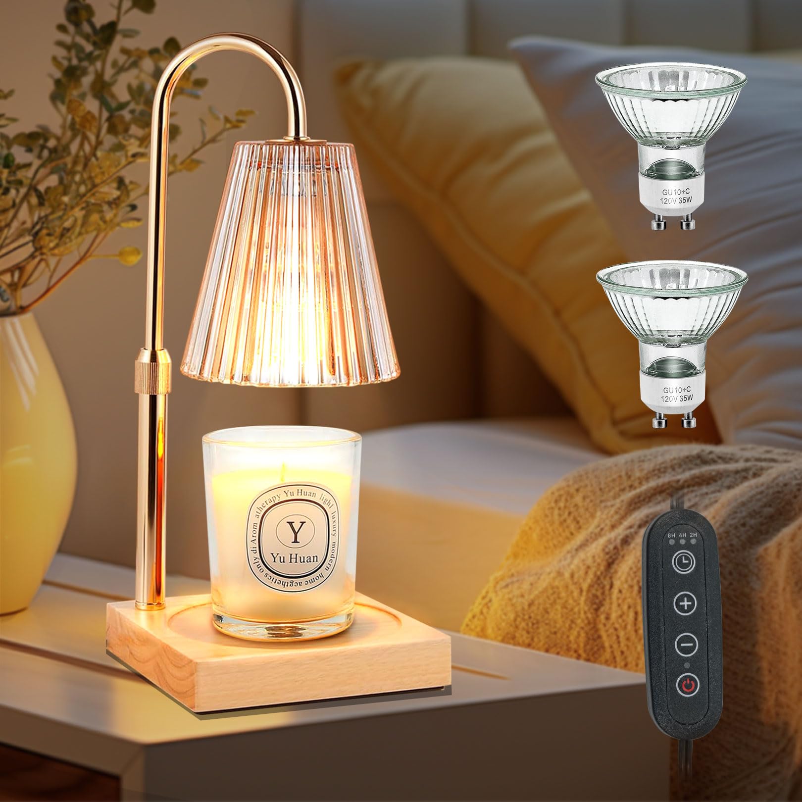 Candle Warmer Lamp,Height Adjustable Wax Melts Warmer with Timer & Dimmable Function,Electric Candle Warmer for Jar Candles with 2 Bulbs,Candle Lamp Warmer for Home Bedroom Decor,Gifts for Mom
