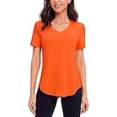 CRZ YOGA Womens Pima Cotton Short Sleeve Shirts V Neck T-Shirts Casual Workout Tops Gym Clothes