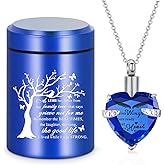 Small Mini Urns for Human Ashes Keepsake Tree of Life Sharing Urns for Female Male, Heart Cremation Jewelry Urn Necklaces for Ashes for Women Men, Blue