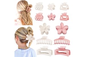 AOENJIE 12 PCS Hair Clips for Women, Large Hair Claw Clips Flower Hair Clips for Women Thick Hair, Medium Rectangle Hair Clips, Double Row Small Claw Clips, Small Flower Hair Clips for Thin/Medium Hair