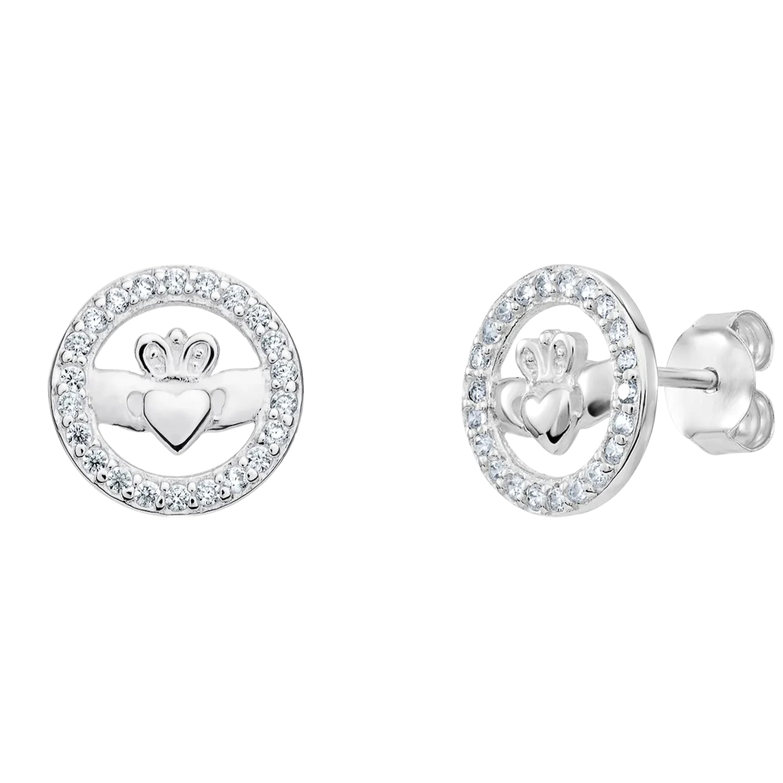 Aeon Claddagh Earrings - Irish Celtic Jewellery | 925 Sterling Silver | Gift Box & Polishing Cloth Included (Silver & Cubic Zirconia) — image 1