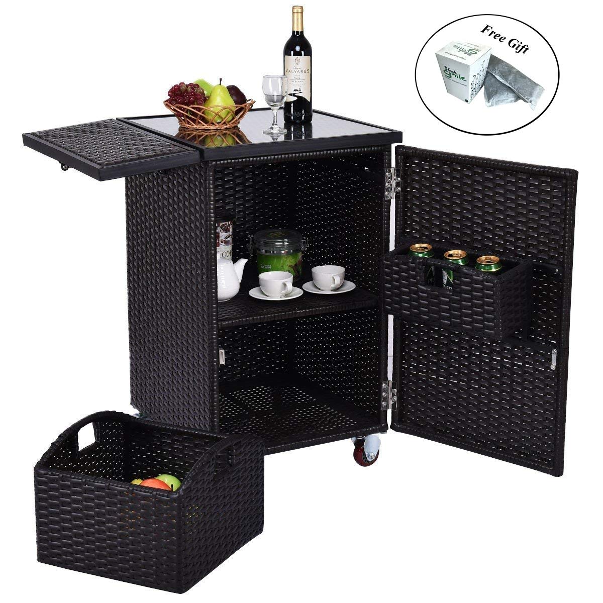 Patio Wicker Dining Storage Roller Trolley Cart Only by eight24hours