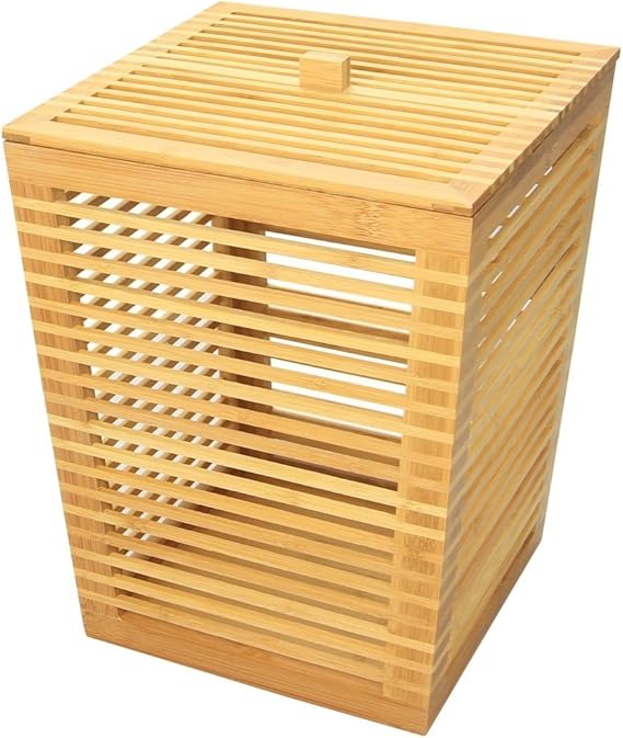 Waste Paper Bin Home Office Basket, Made of Natural Bamboo (Bin with