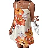 OYOANGLE Women's Floral Short Cami Dress Spaghetti Strap A Line Beach Vacation Sundress