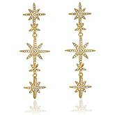 AOLIMI Gold Plated Star Dangle Earrings for Women Trendy Statement Earrings Sparkly Cubic Zirconia Star Dangling Earrings Jewelry