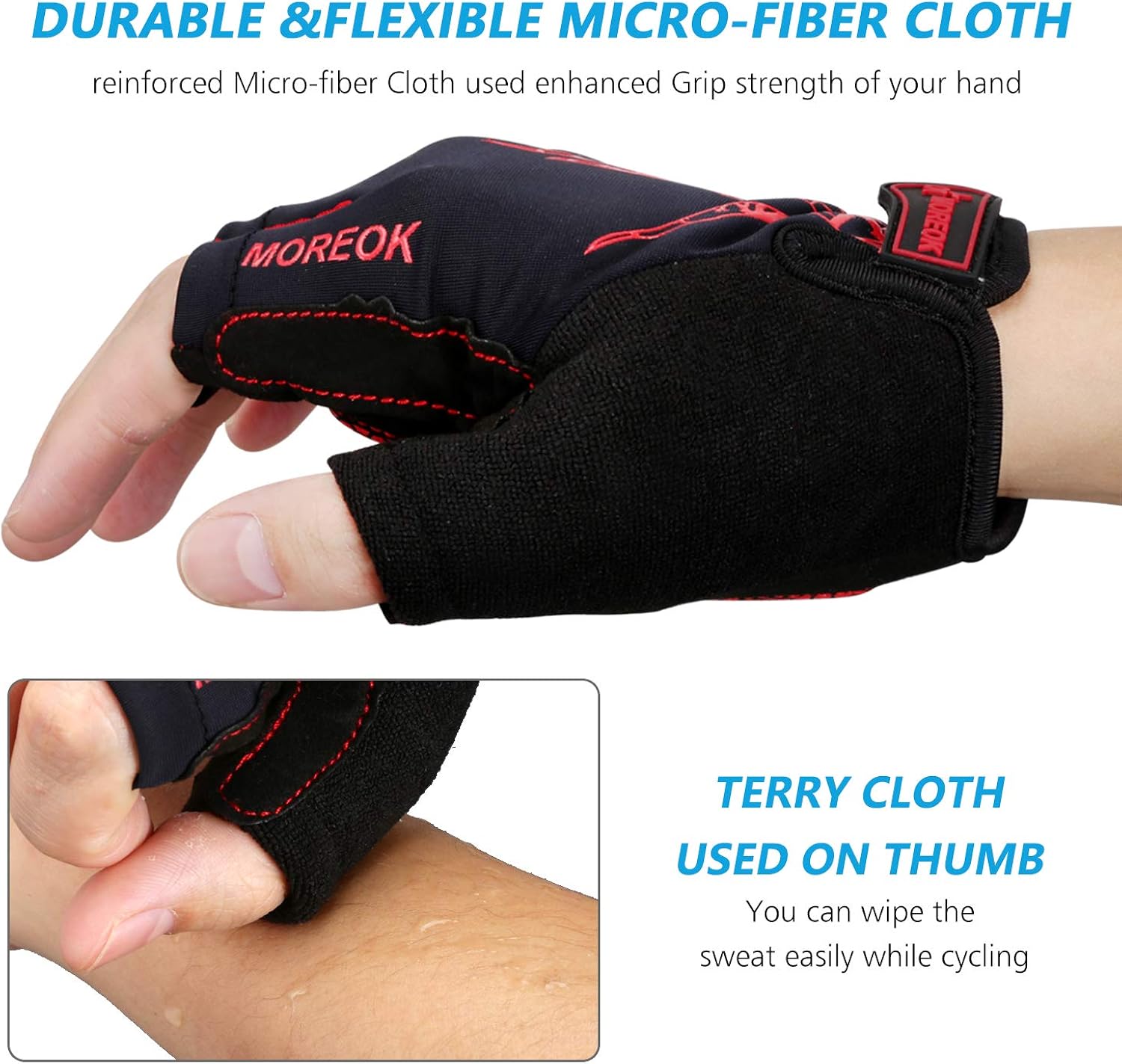 MOREOK Mens Cycling Gloves, Half Finger Biking Glove MTB DH Road Bicycle Gloves Gel Pad Shock-Absorbing Anti-Slip Breathable Motorcycle Mountain Bike Gloves Unisex Women : Clothing