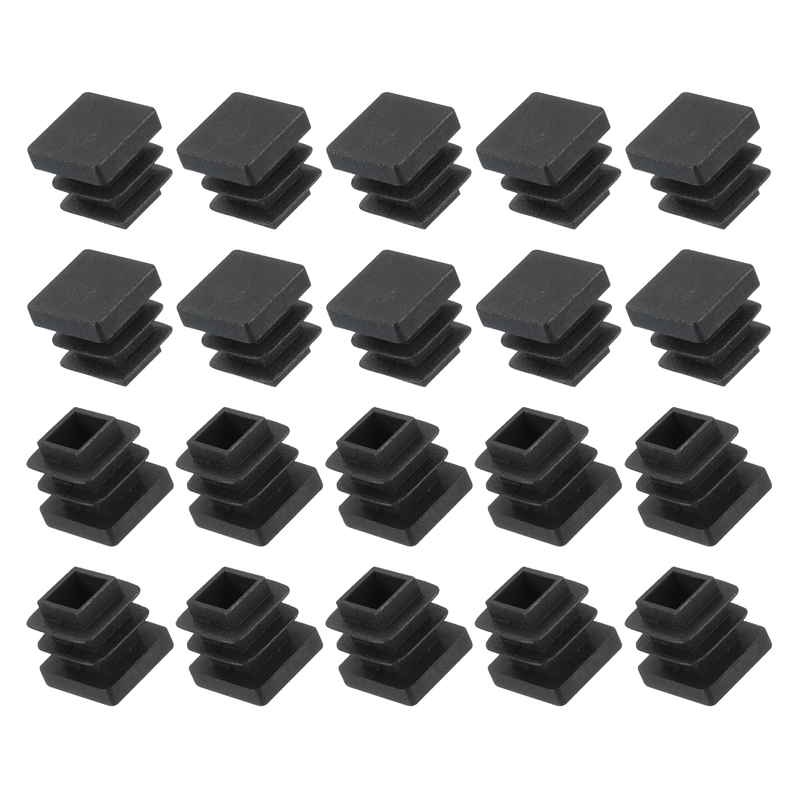 METALLIXITY Square Tube End Cap(13 x 13mm) 24Pcs, Plastic Plugs Insert End Caps Pipe Cap Cover Threaded End Blanking Caps Protector - for Square Tube Fence Furniture Table Chair Legs, Black