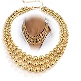CIWEAI Chunky Balls Beaded Gold Statement Necklace for Women Vintage Large Layered Choker Exaggerated Big Round Ball Beads Collar Necklaces Trendy Hip Hop Jewelry