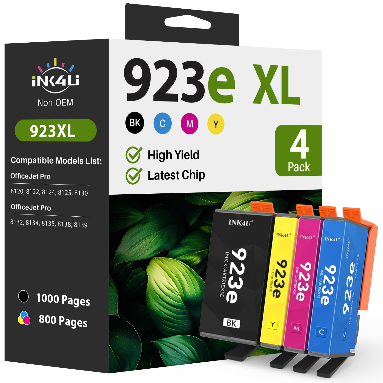 Photo 1 of 923XL 923e 923 Ink Cartridges Combo Pack Replacement for 923 923 923XL Ink cartridges to Use with OfficeJet Pro 8130 8120 8122 8124 8125 8132 8134 8135 8138 8139 Printer (4 Pack, B/C/M/Y)
