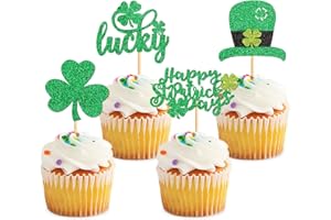 Keaziu 24 Pack Happy St. Patrick's Day Cupcake Toppers Lucky Four Leaf Shamrock Hat Cupcake Picks For Irish Festival Baby Shower Birthday Party Supplies Decoration (green-5-new)