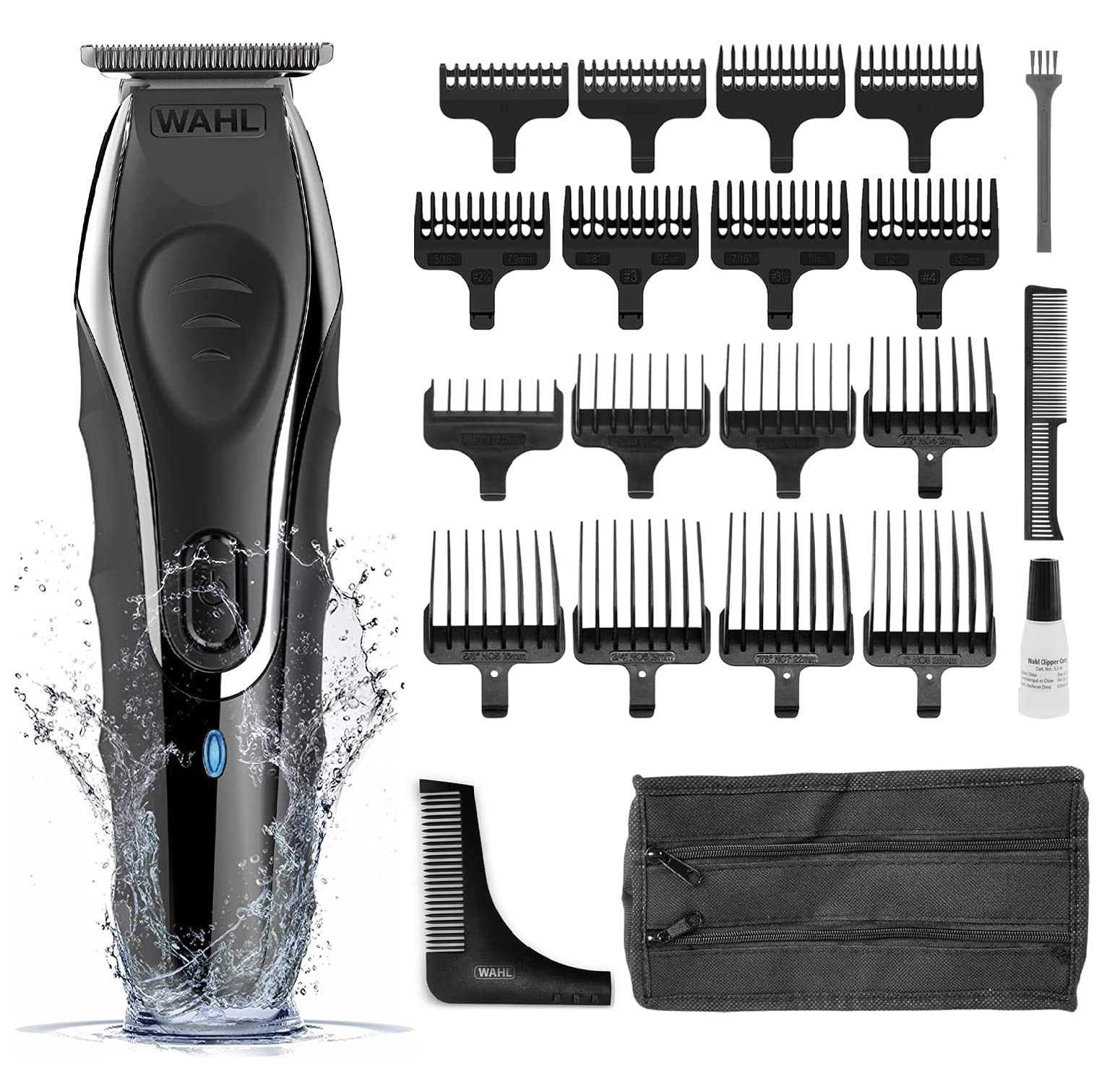 Wahl Aqua Blade Stubble & Beard Trimmer for Men – Ultra‑Close Cutting, 16 Guide Combs (0.2–25mm), Wet & Dry, Rechargeable, 180‑Min Cordless Use, Stainless‑Steel Blade, Fully Washable