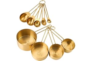 9 Pcs Stainless Steel Measuring Cups and Spoons Set Gold Measuring Tools for Baking Cooking Dry Liquid Ingredients Home Kitch