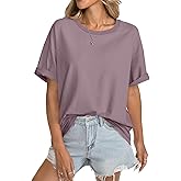 EasyGala Womens Cotton Oversized T Shirts Short Sleeve Tops Ribbed Crewneck Loose Fit Tee Summer Fashion Clothes 2026