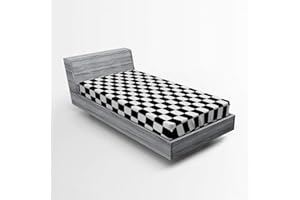 Ambesonne Checkers Game Fitted Sheet, Geometric Grid Style Monochrome Squares in Traditional Game Board Design, Bed Cover with All-Round Elastic Deep Pocket for Comfort, Twin XL Size, Black White