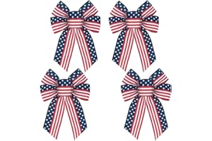 anshome 4pcs Patriotic Bow for Wreath, American Flag Stars Wreath Bow for Front Door Decor Red White Blue Stripe Tree Topper Ornament Decorative Bow for 4th of July Home Outdoor Indoor Party