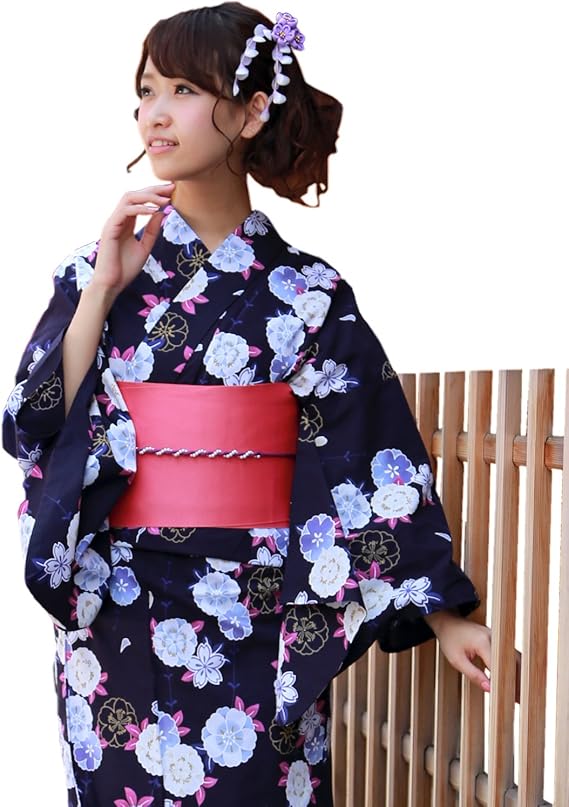 Amazon 浴衣 女 セット 紺地に古典桜 なでしこ ときめき恋浴衣3点セット 浴衣 通販