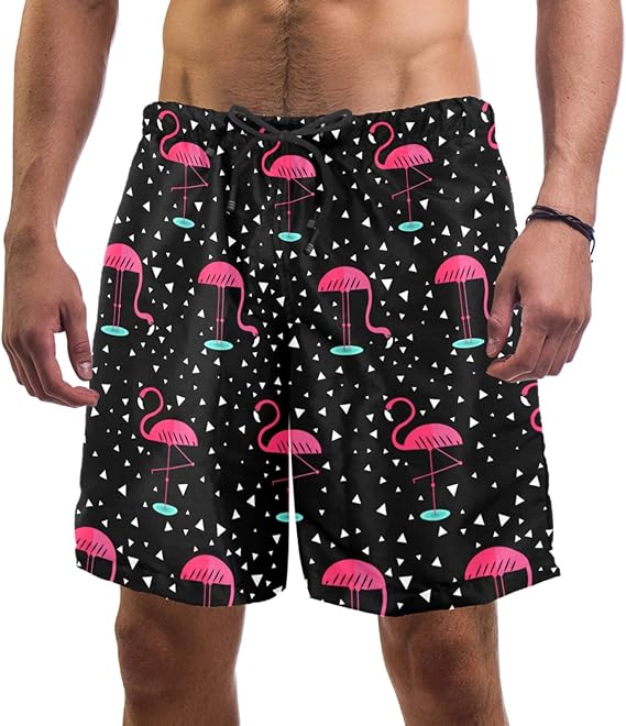 Mens Short Pink Flamingo Swim Trunks Quick Dry Breathable Sports Beach