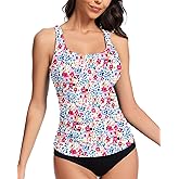 WOWENY Women's Swim Tankini Top Only Racerback High Neck Slim Fit UPF 50+ Tummy Control Swim Top No Bottom