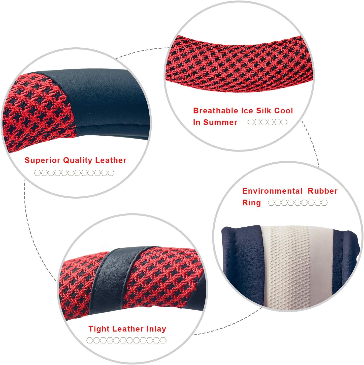BOKIN Steering Wheel Cover Microfiber Leather Viscose, Breathable, Anti-Slip, Odorless, Warm in Winter Cool in Summer, Universal 15 Inches (Red): Automotive