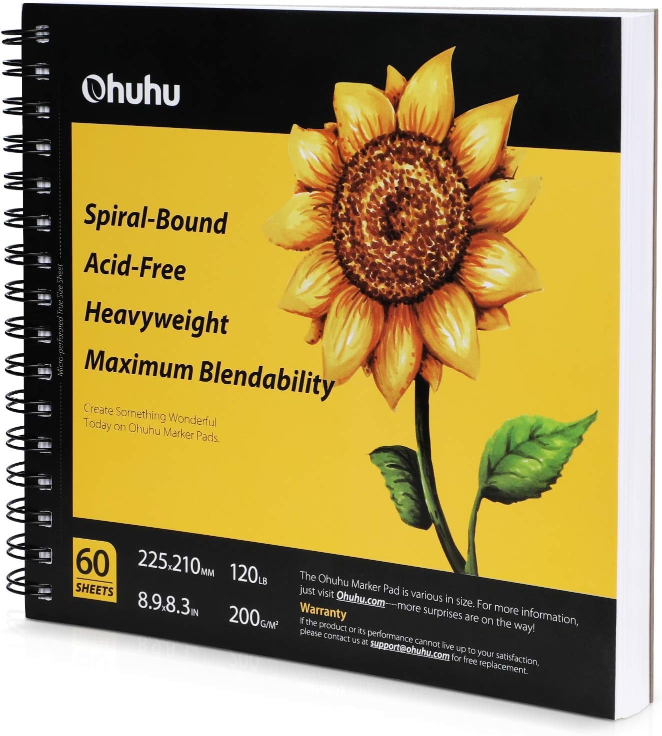 Ohuhu Sketchbook for Alcohol Markers - 200GSM Heavyweight Acid-Free Paper, 120 Pages (60 Sheets), No Bleed-Through, Hardback Spiral Bound Art Book for Drawing & Sketching, 8.3×8.3" (21×21 cm)