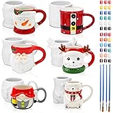 Vesici Set of 6 Christmas Ceramic Mugs Paint Your Own Mugs Craft Kit DIY Plaster Cups Santa Snowman Elk Polar Bear for Adults with Painting Set Gifts for Christmas Party Favors Craft Art Decoration