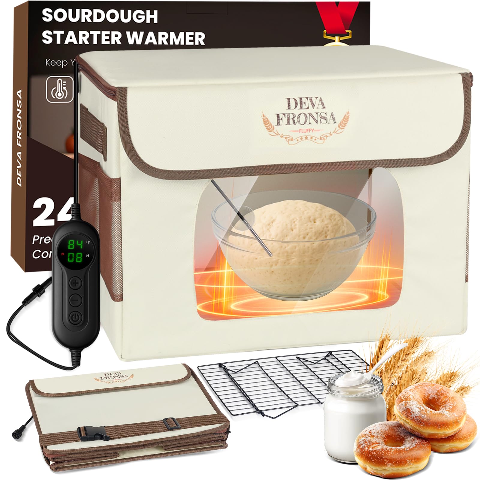 Photo 1 of ?DEVA FRONSA Foldable Bread Proofing Box - 36L Large Dough Proofer Box with 24H Timer & 50-113? Temp Control (Includes Metal Rack & Viewing Window) for Sourdough, Yogurt & Bread Baking