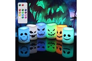 GenSwin Halloween Flameless Votive Candles Color Changing with Remote Timer, Battery Operated LED Tealight Candles for Halloween Home Decoration Gifts(6 Pack, 1.5” x 2”)(Battery Included)