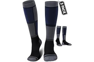 Reamphy 2 Pairs Ski Socks for Men Women - Warm Thermal Over-the-Calf Long Snow Socks for Snowboarding, Hiking, Hunting