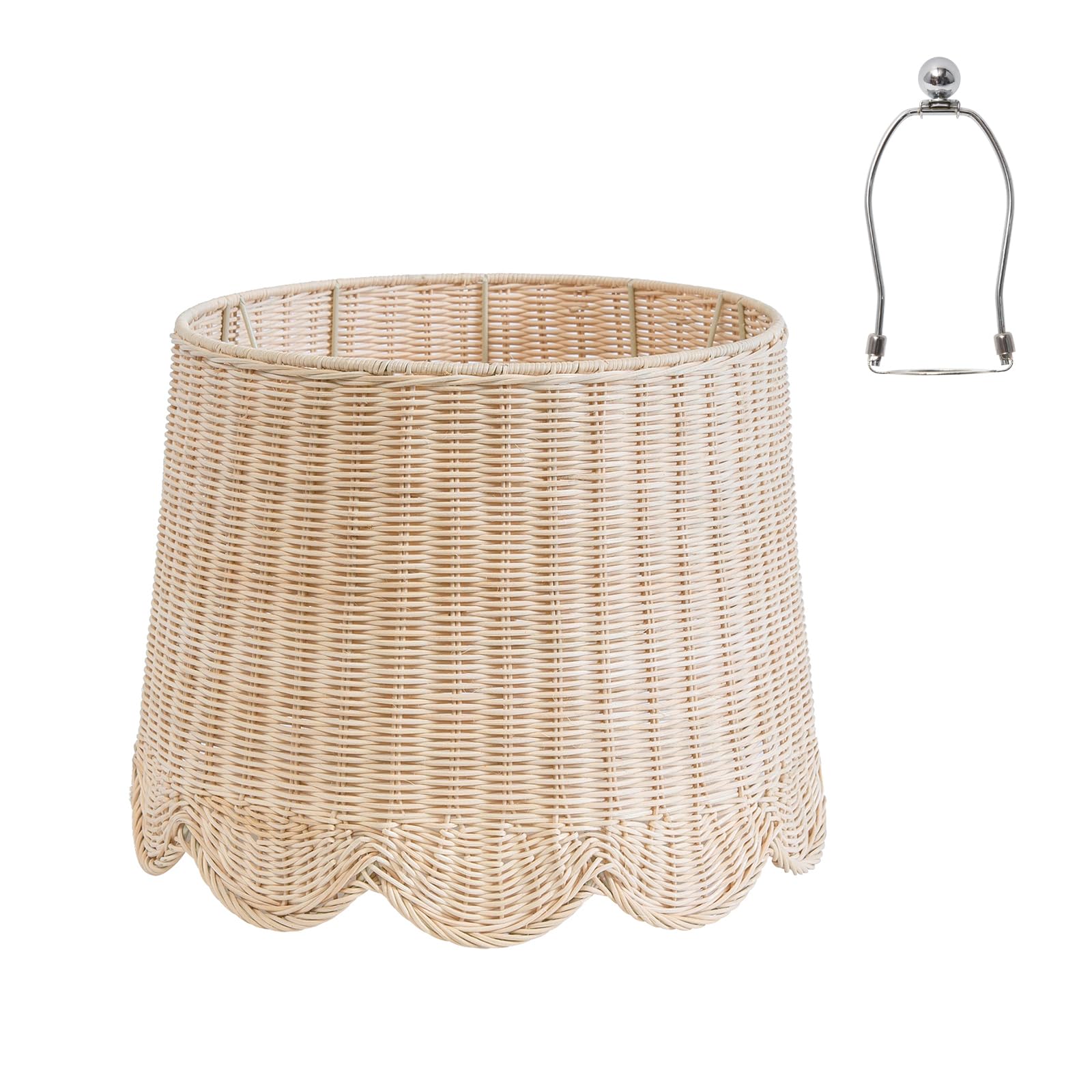 Photo 1 of 13" Top X 16" Bottom X 11.2" High X 12" Slant, Large Scalloped Lamp Shade, Tropical Lampshade,Rattan Lamp Shade, Wicker Seagrass Lamp Shades for Table Lamp (Large-13" Top X 16" Bottom X 11.2" High)