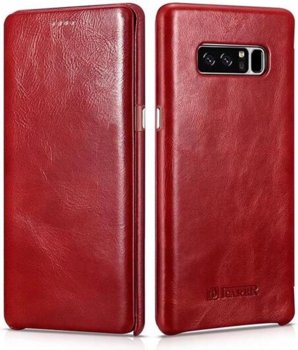 Galaxy Note8 Genuine Flip, i-Nings Premium Concise Vintage First Class Real Leather Magnetic Adsorption Slim Case Cover for Samsung Galaxy Note 8 (Red)