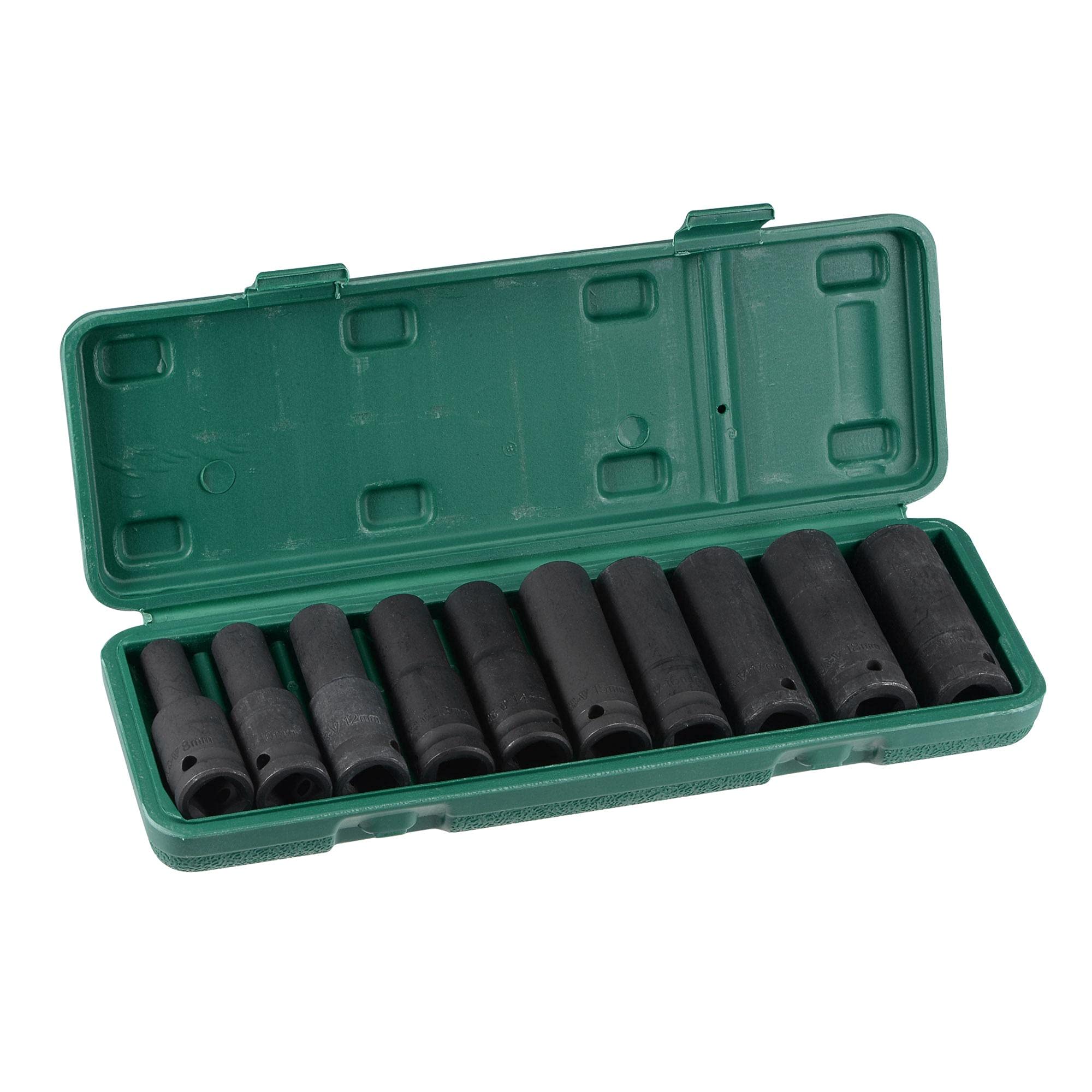 sourcing map 1/2-Inch Drive Deep 6-Point Impact Socket Set, Metric, CR-MO, 10-Piece (8mm - 19mm)